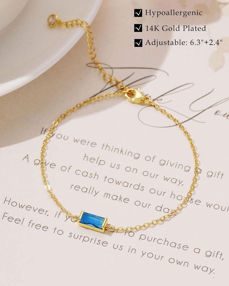 FUNEIA Birthstone Gold Bracelets for Women Non Tarnish Trendy Dainty 14K Gold Plated Bracelet Stack Stackable Blue Green May Emerald Friendship Bracelets Jewelry Gifts for Mom Best Friend - Image 4